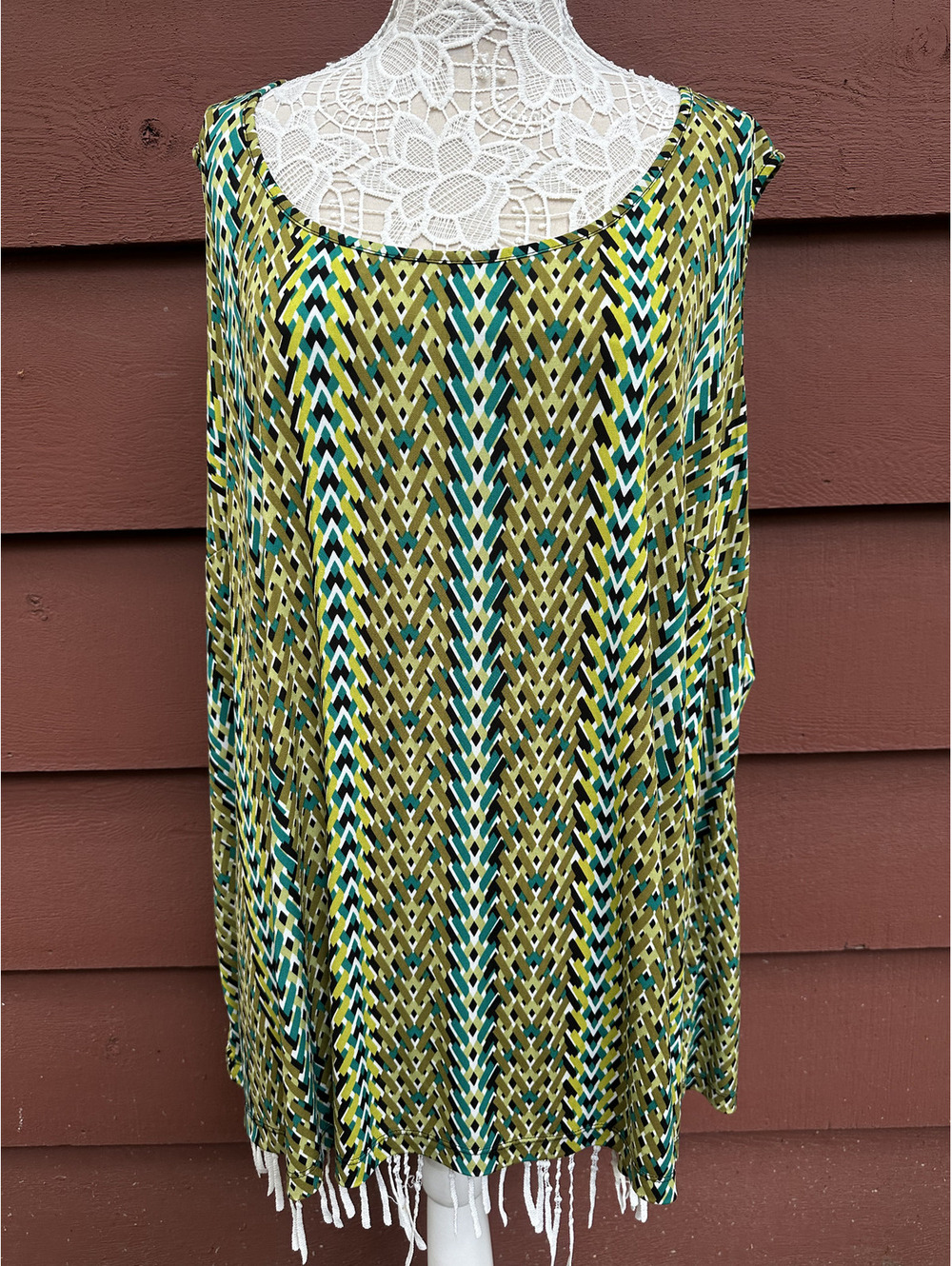 Catherines Bohemian Sleeveless Tank Top Green Blue Geometric Summer